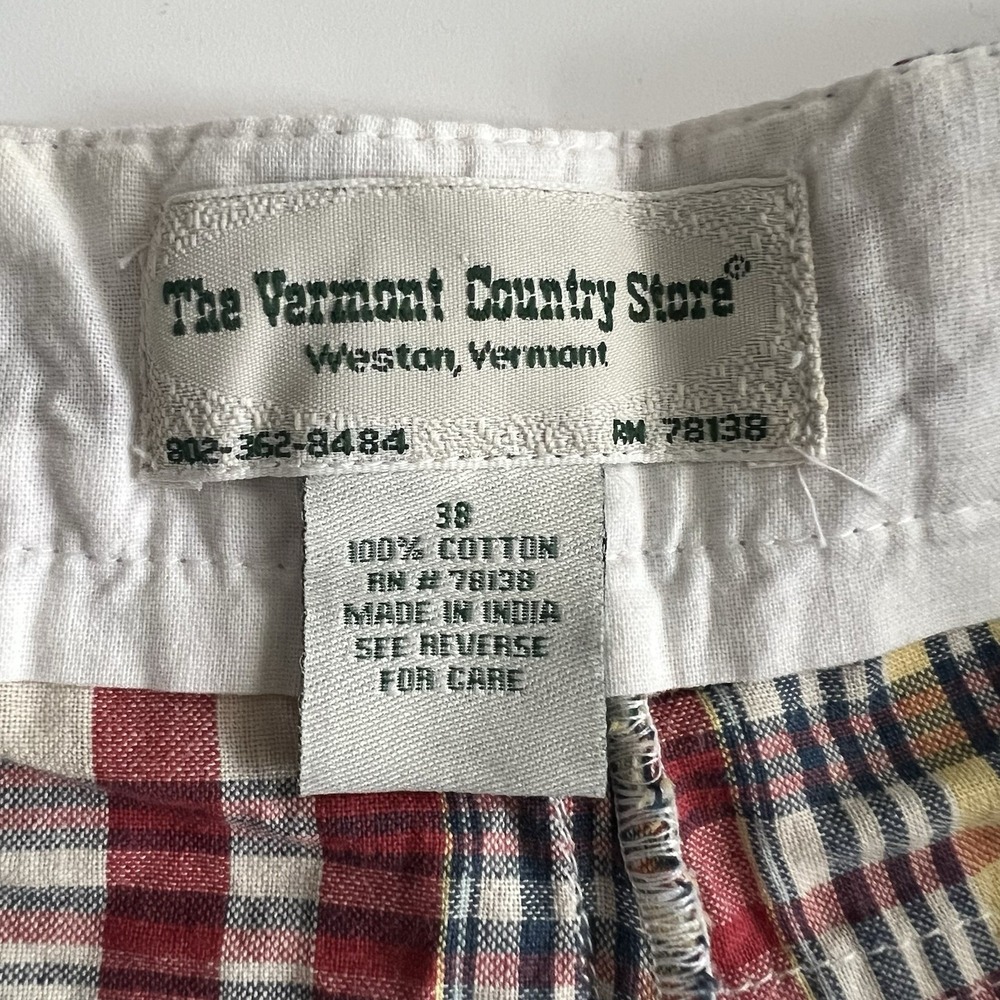 The Vermont Country Store Men's 38 Shorts Plaid Patchwork Madras Cotton Preppy - Picture 8 of 12